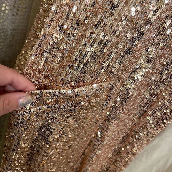 Anthropologie BB Dakota Sparkly Sequin Rose Gold Open Cardigan Duster XSP - Picture 3 of 11